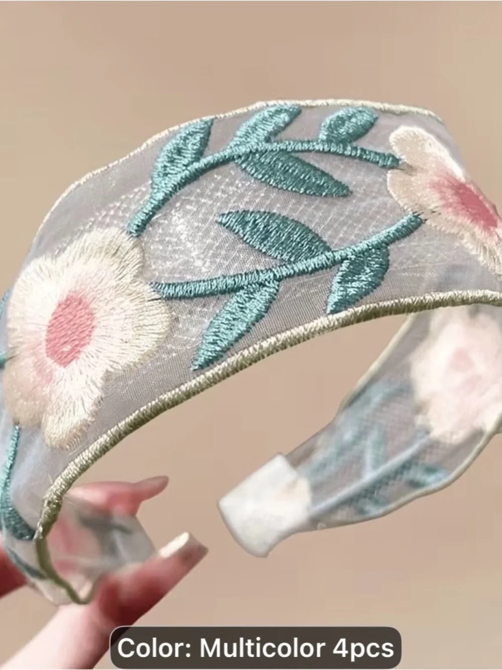 4 pcs Embroidered Floral Padded Headband - Multicolor